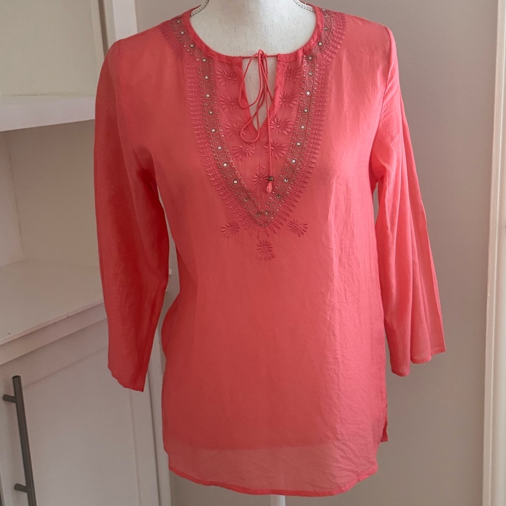 Express Coral Embroidered Tunic